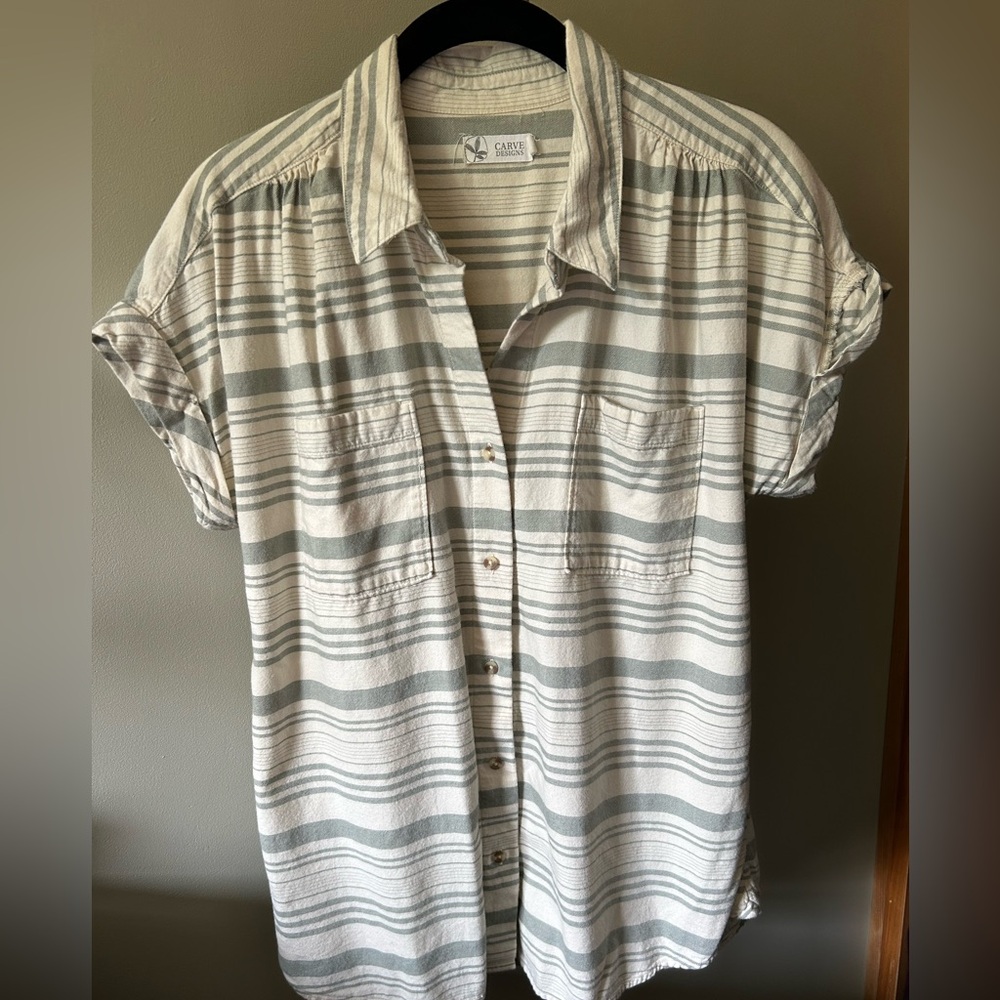 Carve Designs Striped Button-Down Shirt in Cream and Gray